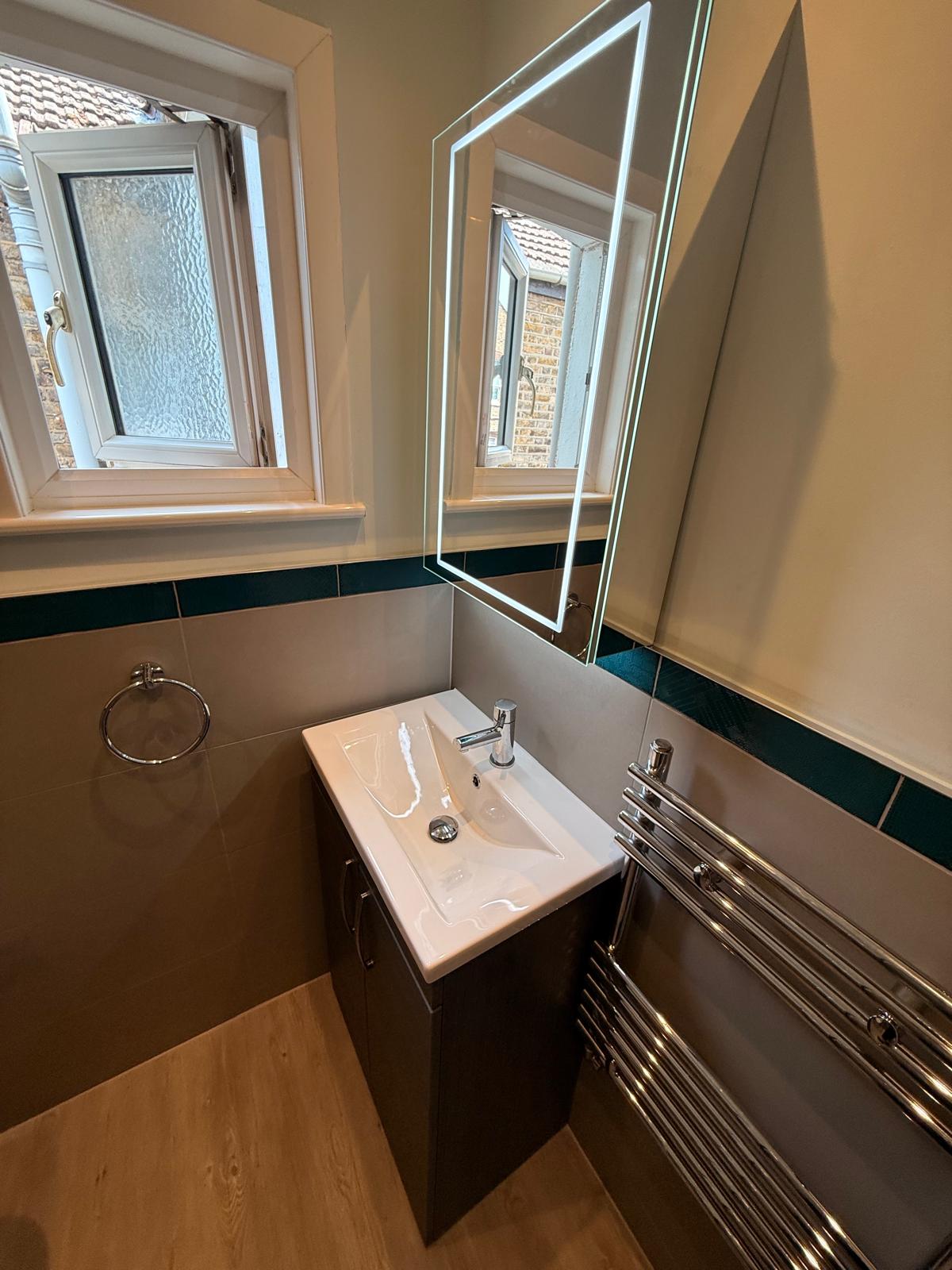 Modern Shower Room Renovation with Teal Accents – Streatham (SW16)