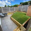Back Garden Makeover with Sleeper Walls, Concrete Slab Patio, Turf & Slab Steps – Streatham (SW16)